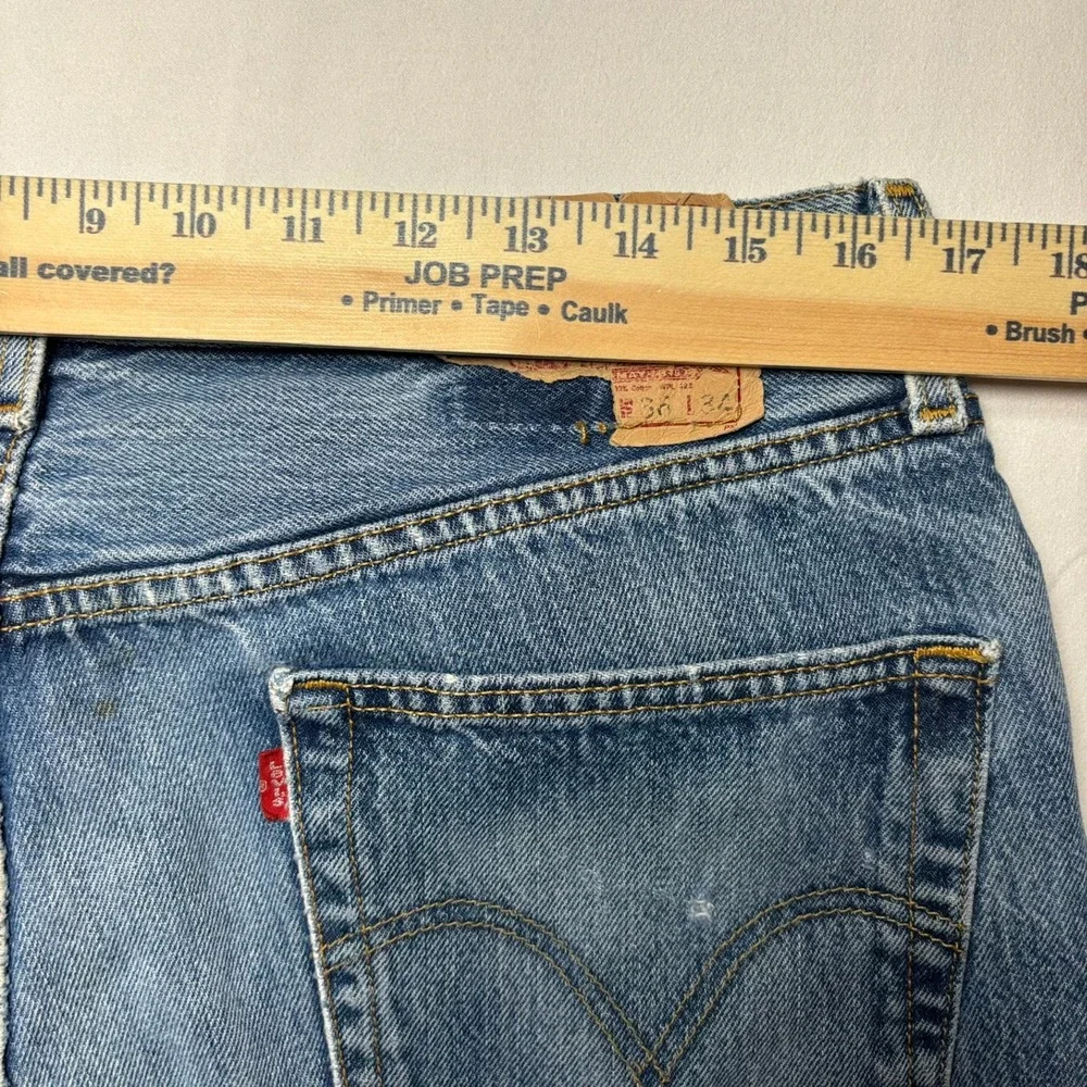VTG Levi's 501 Jeans Mens 36x34 Fit 34x33 Blue Button Fly Straight Leg 90s Denim